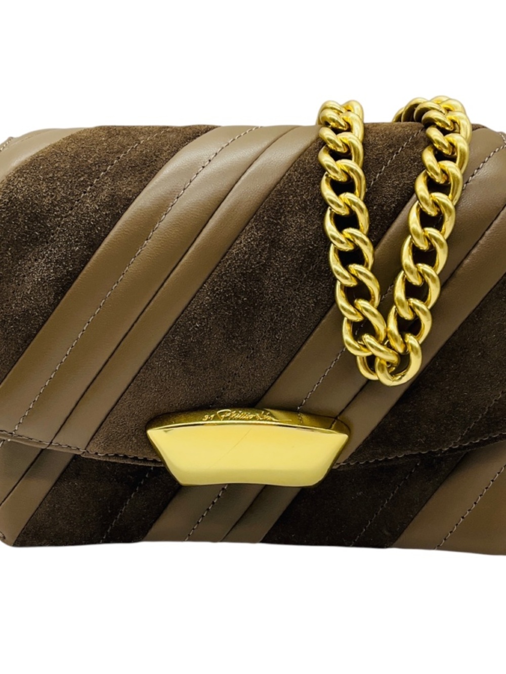 3.1 PHILLIP LIM PORTOBELLO CHOCOLATE ID QUILTED SHOULDER BAG WITH CHAIN